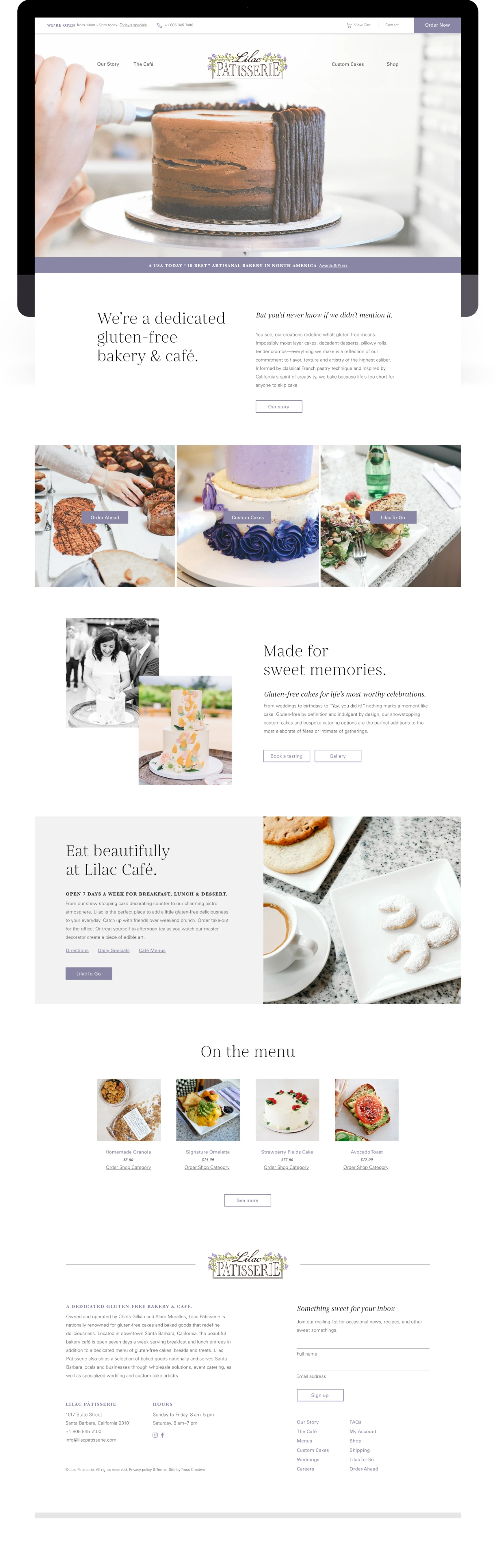 Lilac Patisserie Website Homepage designed by Truss Creative