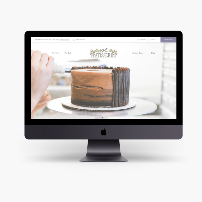 Desktop computer showing above-the-fold of a website still for Lilac Patisserie, a dedicated gluten-free bakery