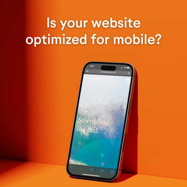 Orange backdrop with smartphone image and text that reads "Is your website optimized for mobile?"